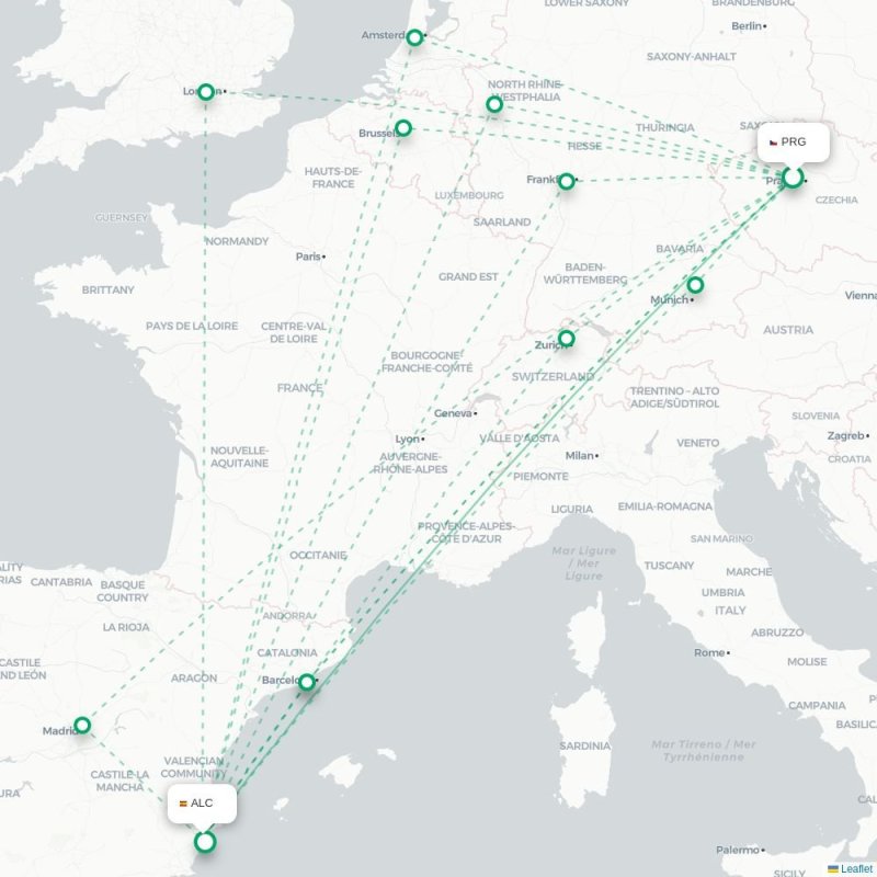 PRG - ALC route map