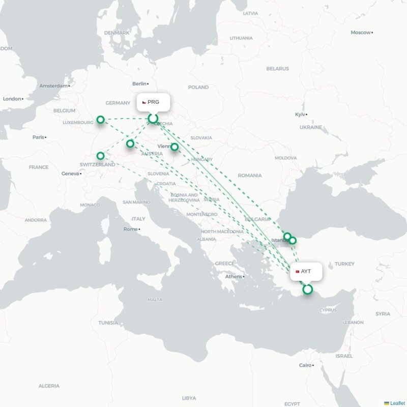 PRG - AYT route map