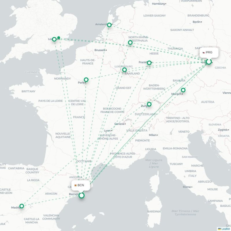 PRG - BCN route map