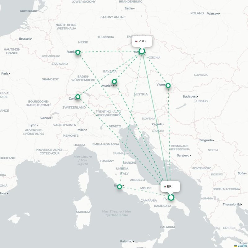 PRG - BRI route map