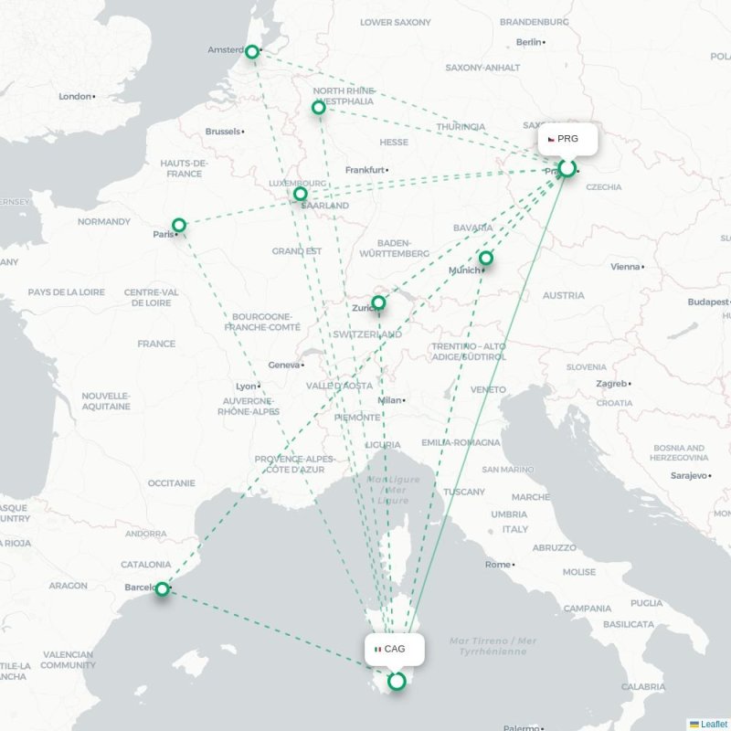 PRG - CAG route map