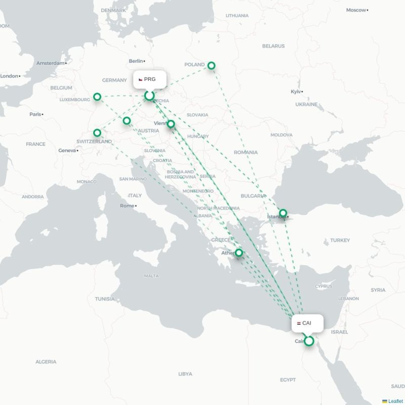 PRG - CAI route map