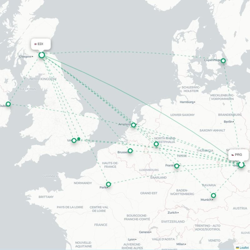 PRG - EDI route map