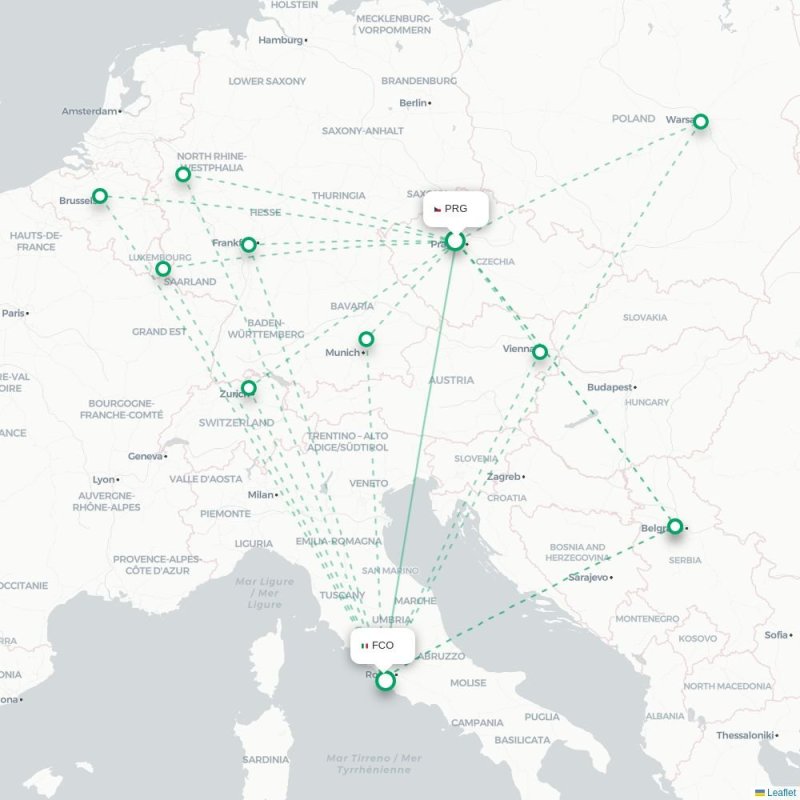 PRG - FCO route map