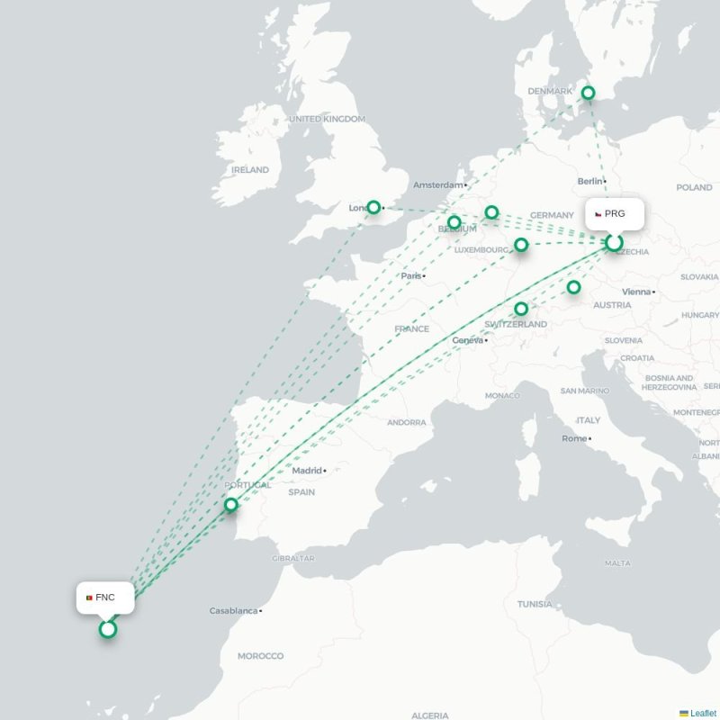 PRG - FNC route map