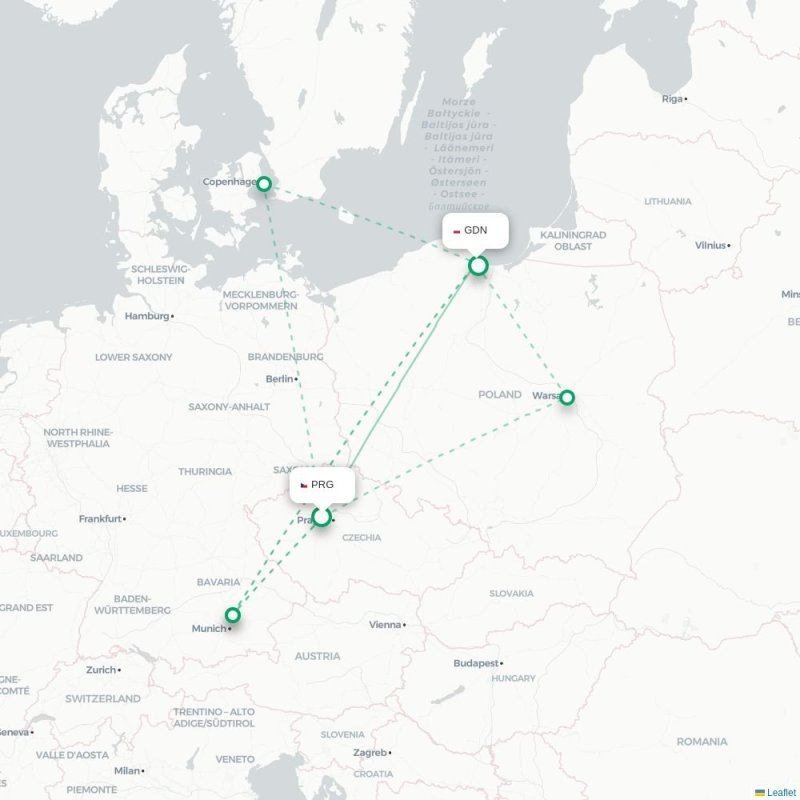 PRG - GDN route map