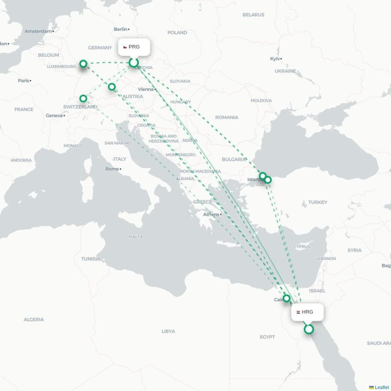 PRG - HRG route map