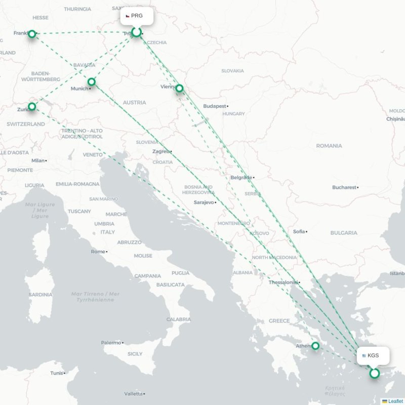 PRG - KGS route map