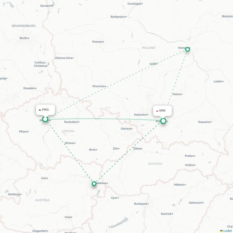 PRG - KRK route map