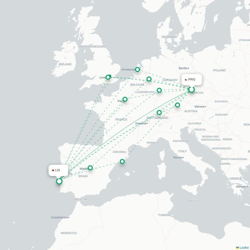 PRG - LIS route map