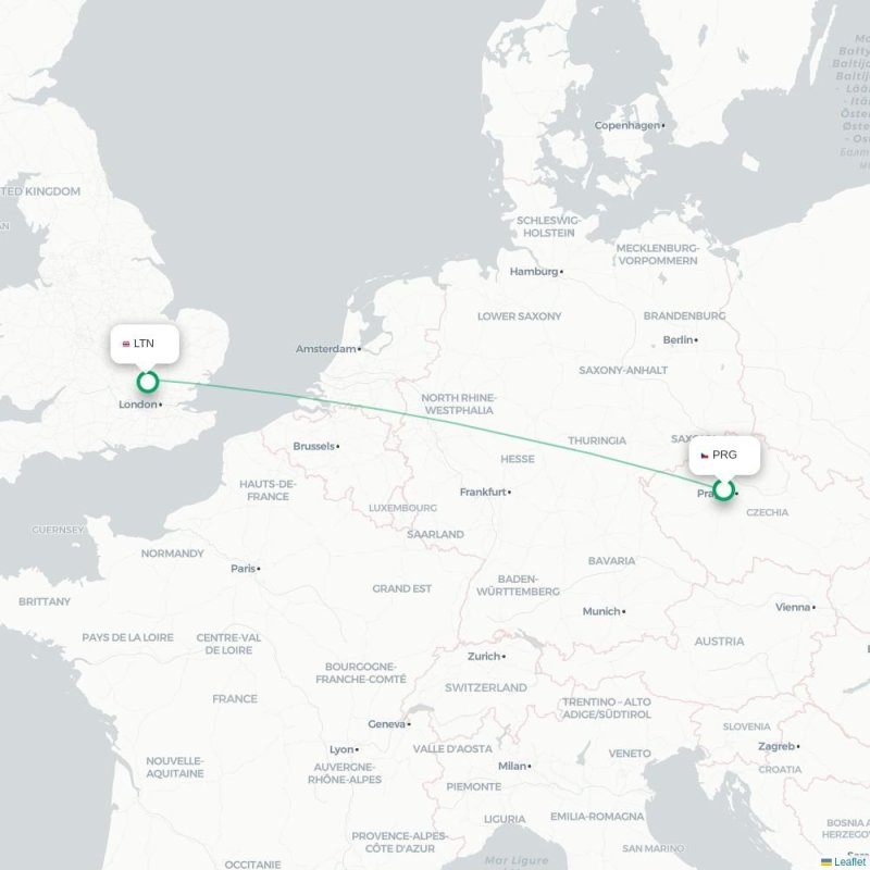 PRG - LTN route map
