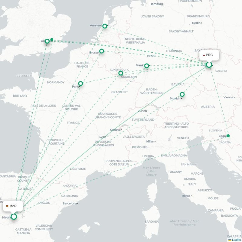 PRG - MAD route map