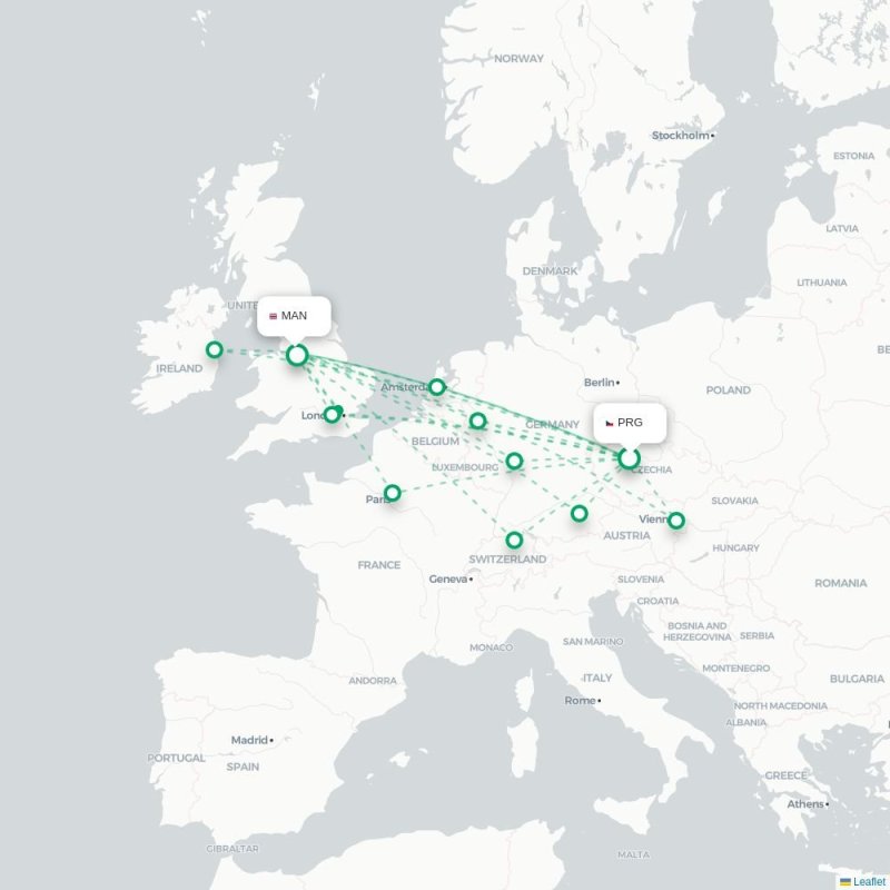 PRG - MAN route map