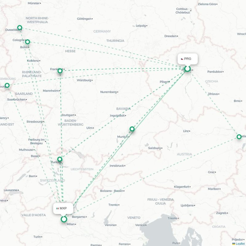 PRG - MXP route map