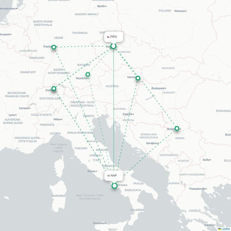 PRG - NAP route map