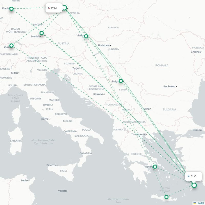 PRG - RHO route map