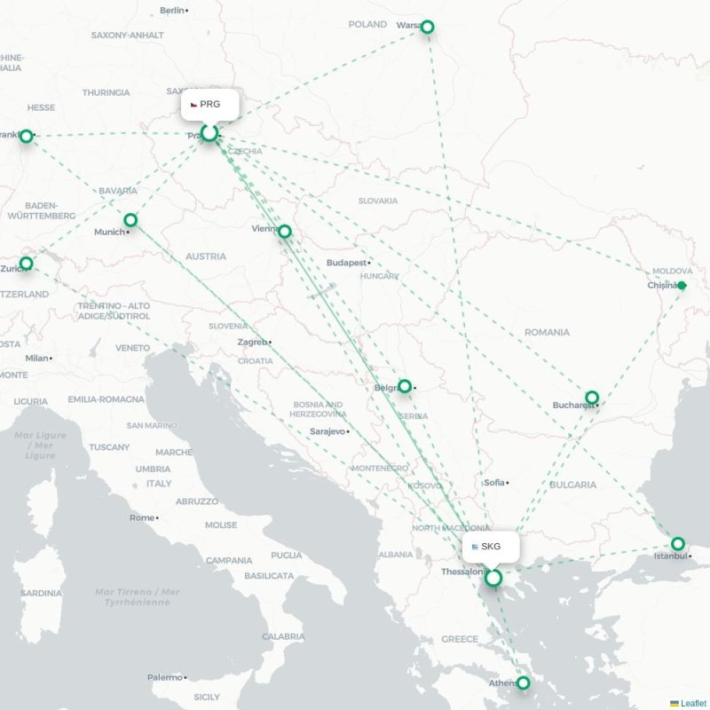 PRG - SKG route map
