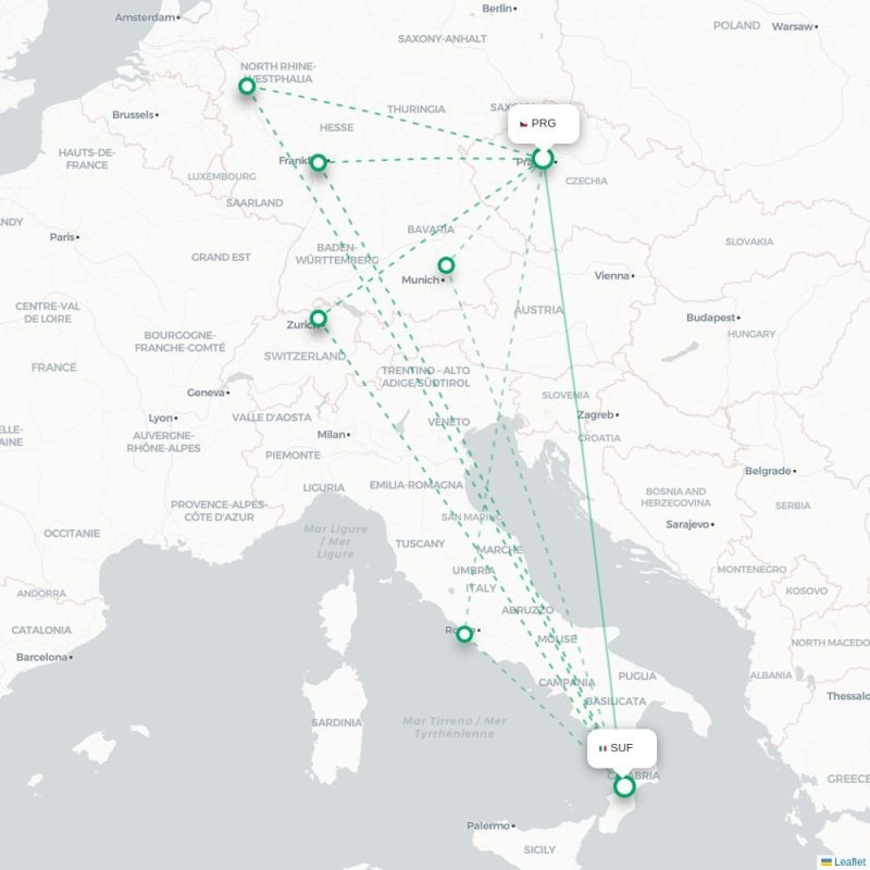 PRG - SUF route map