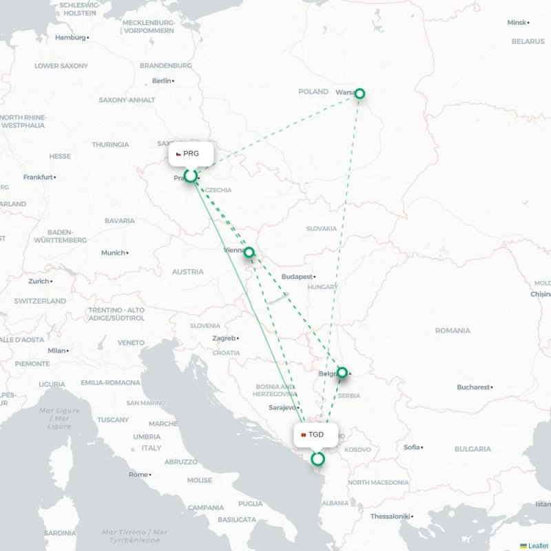 PRG - TGD route map
