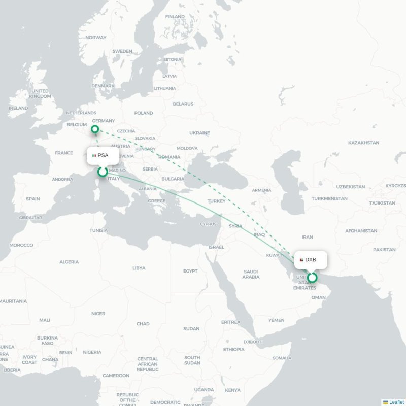 PSA - DXB route map