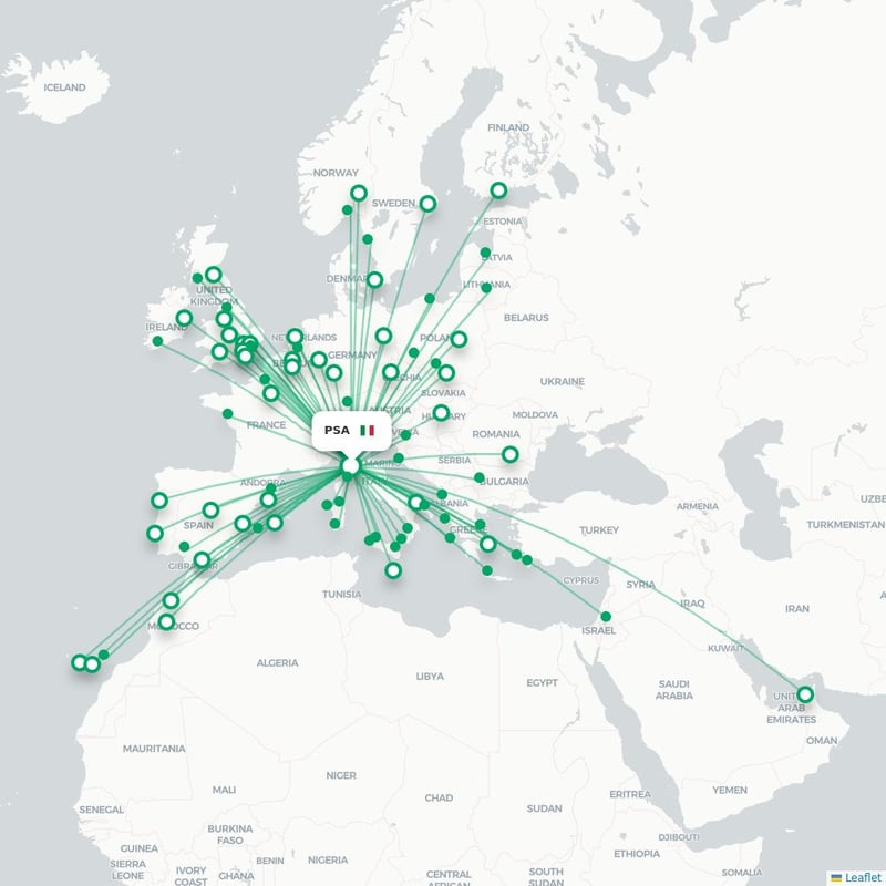 Route map Pisa  PSA airport