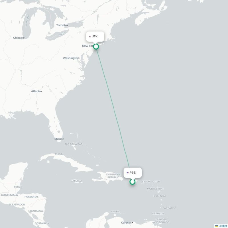 PSE - JFK route map