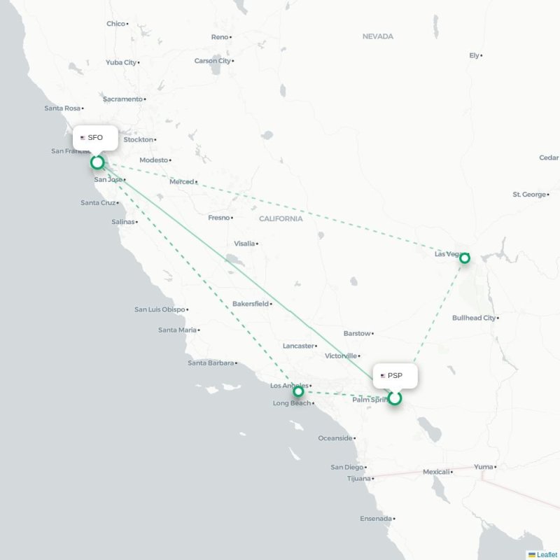 PSP - SFO route map