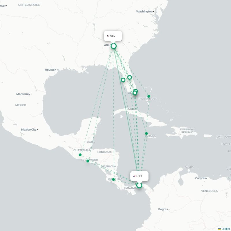 PTY - ATL route map