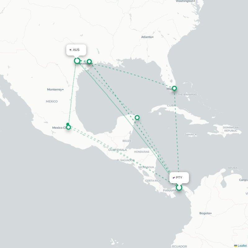 PTY - AUS route map