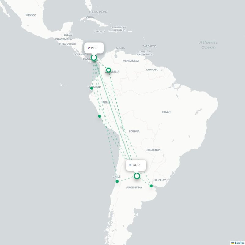 PTY - COR route map