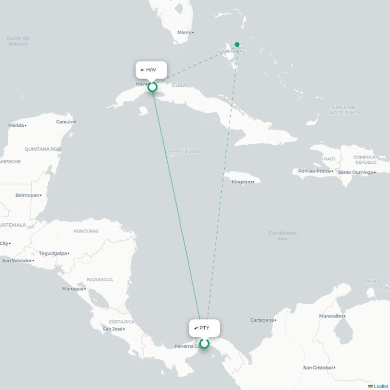 PTY - HAV route map