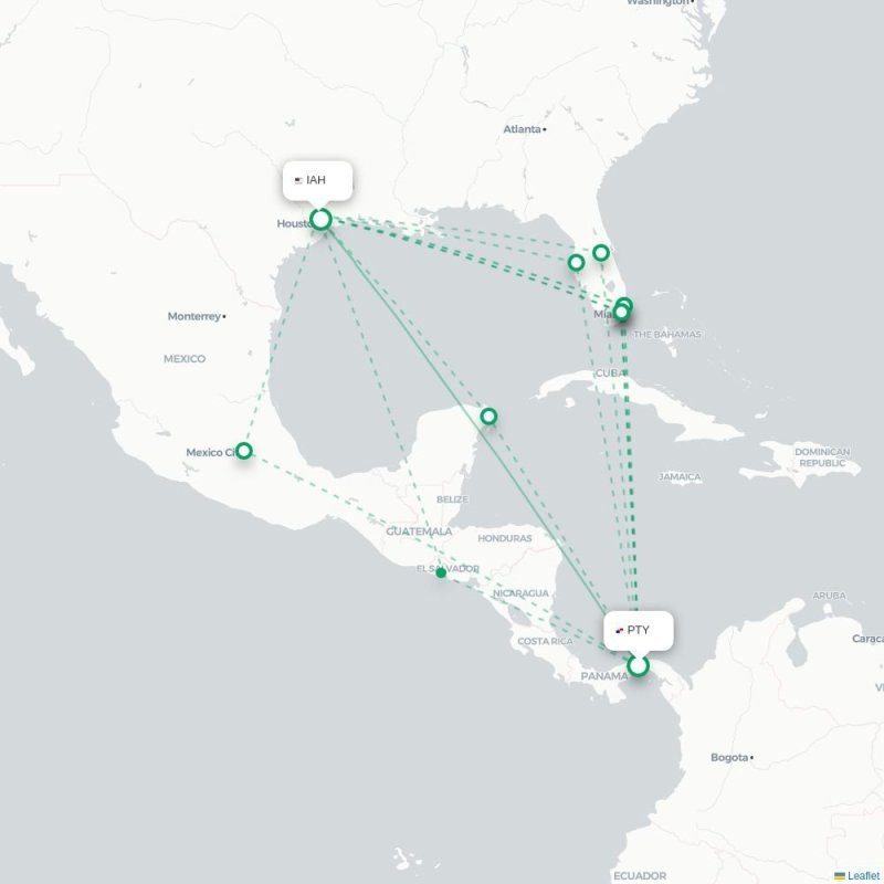 PTY - IAH route map