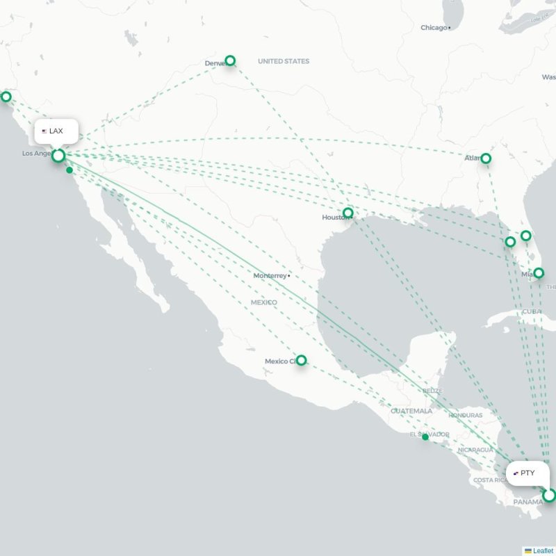 PTY - LAX route map