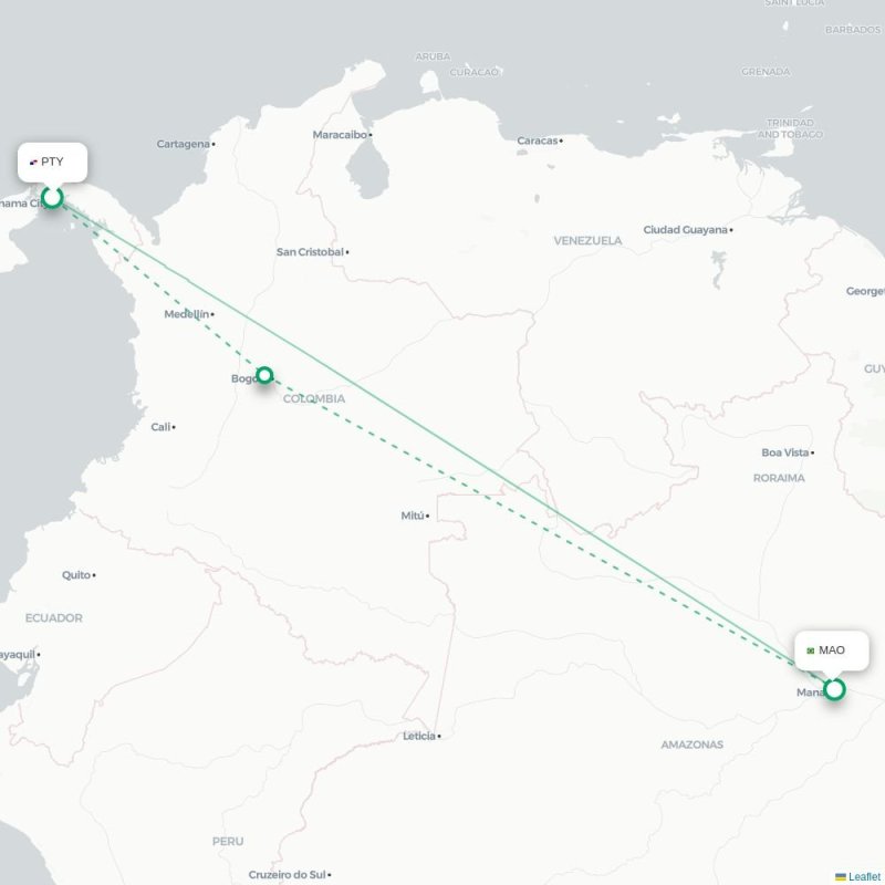 PTY - MAO route map