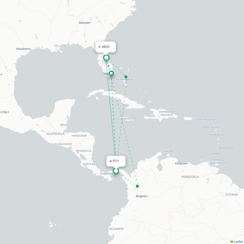PTY - MCO route map