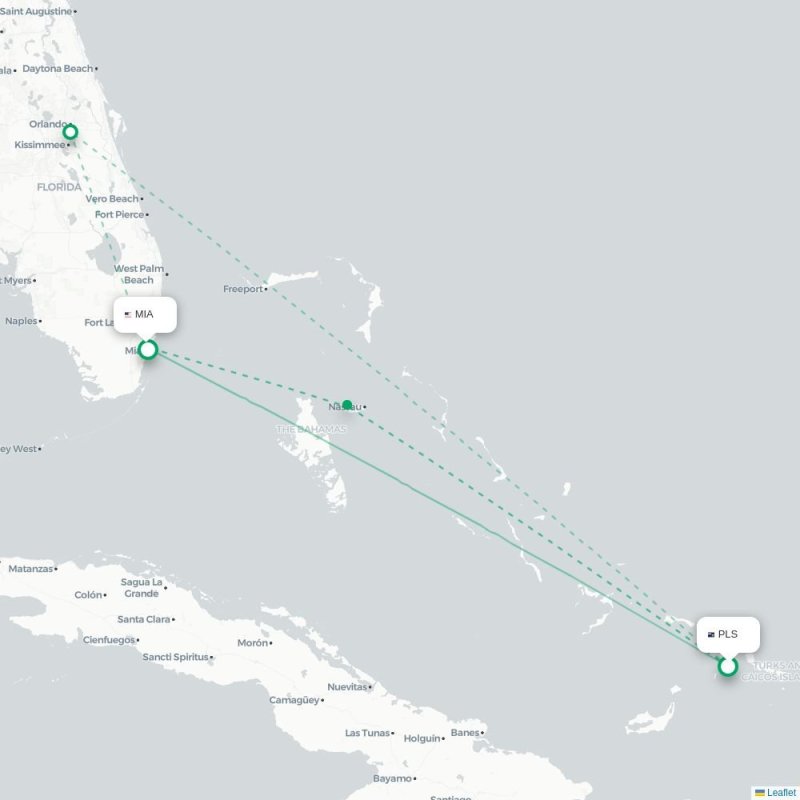 PTY - MIA route map