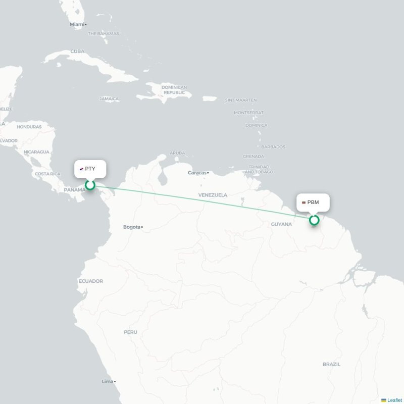 PTY - PBM route map