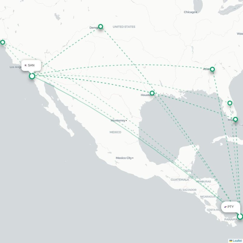 PTY - SAN route map