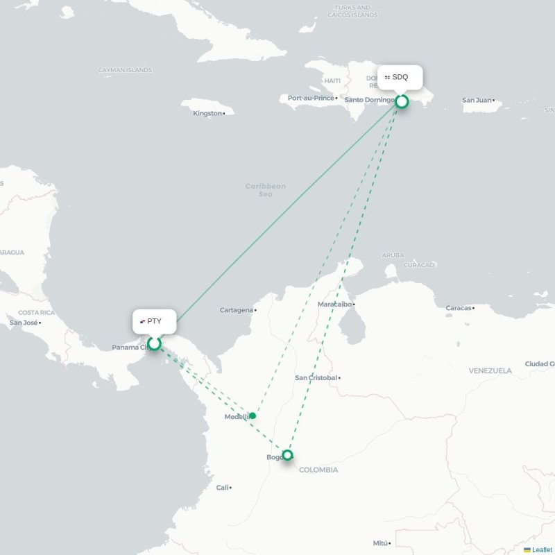 PTY - SDQ route map
