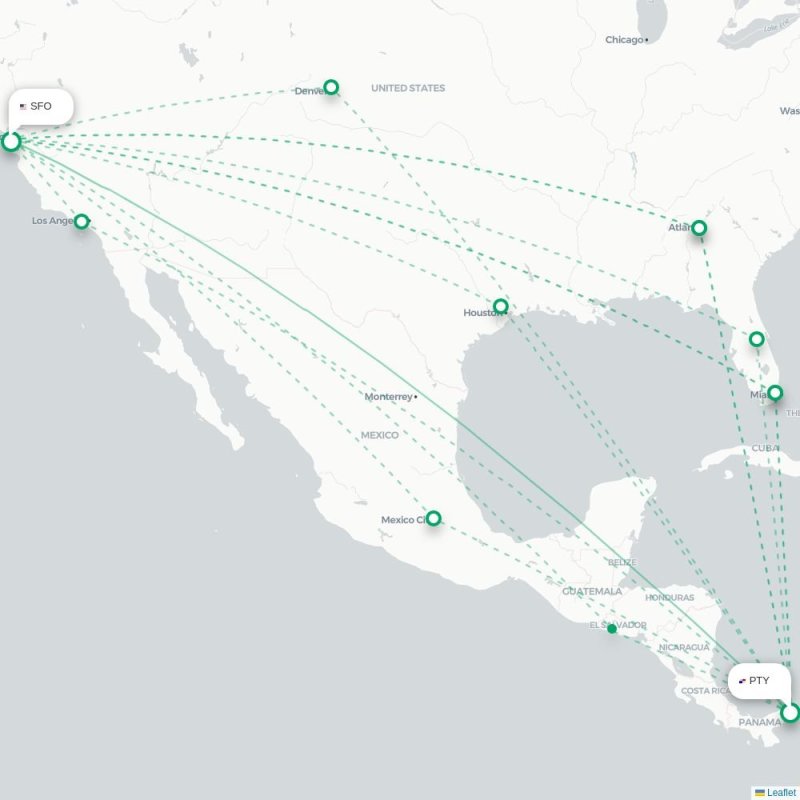 PTY - SFO route map