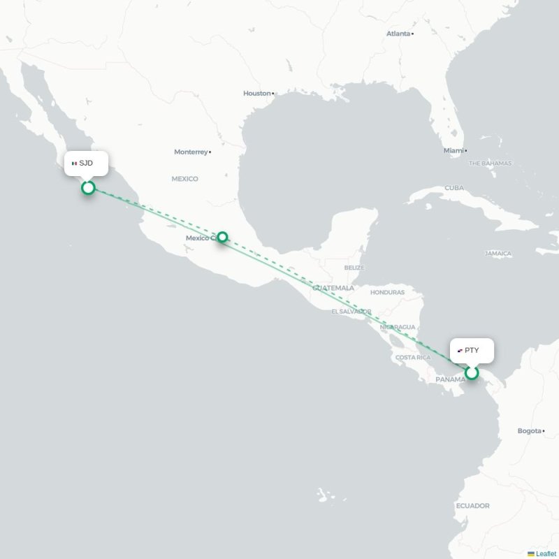 PTY - SJD route map