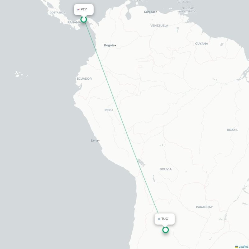PTY - TUC route map