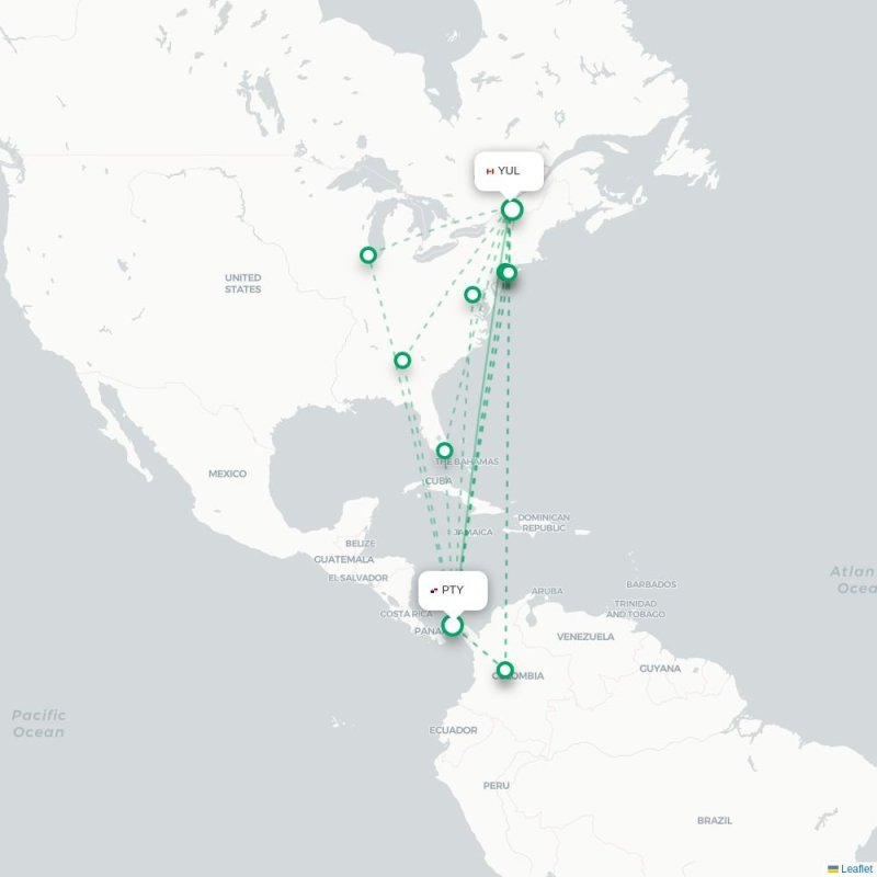 PTY - YUL route map