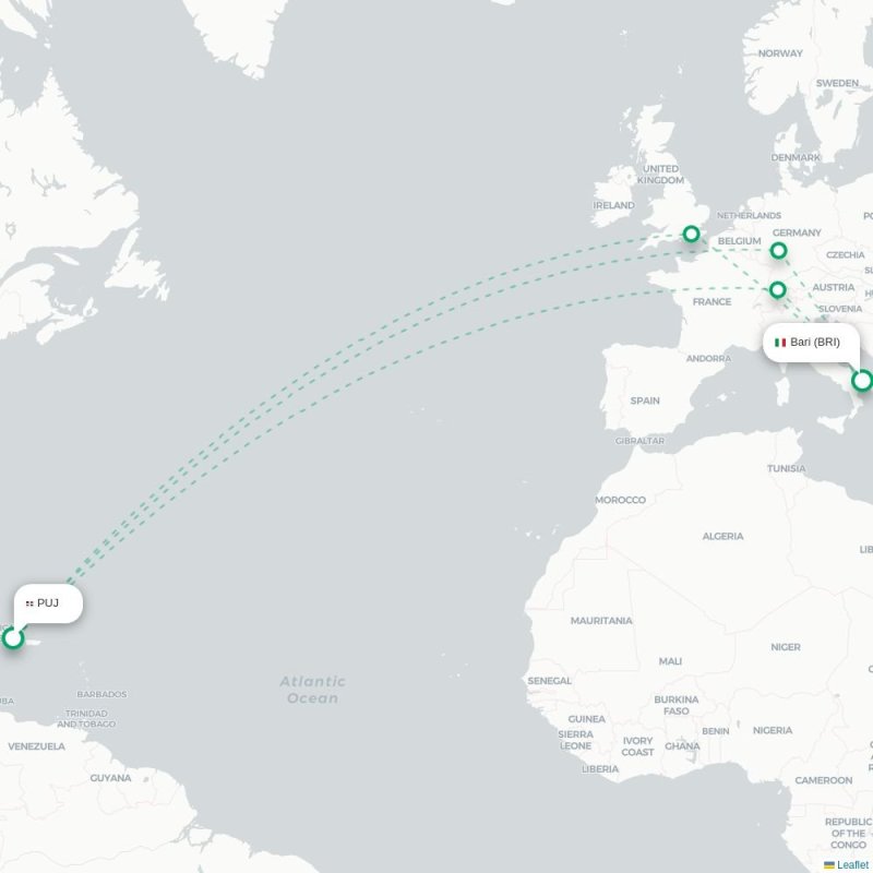 PUJ - BRI route map