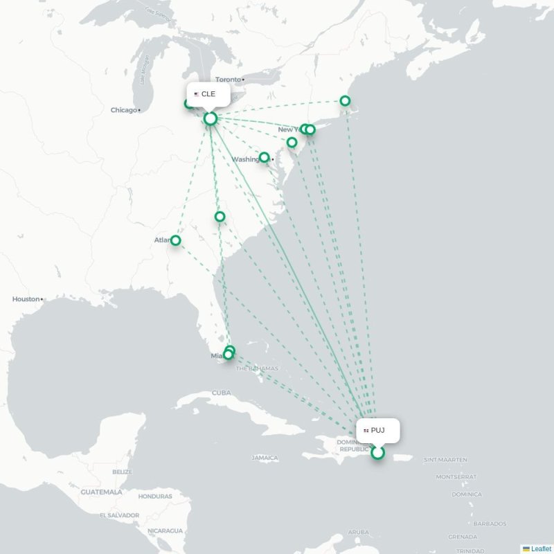 PUJ - CLE route map
