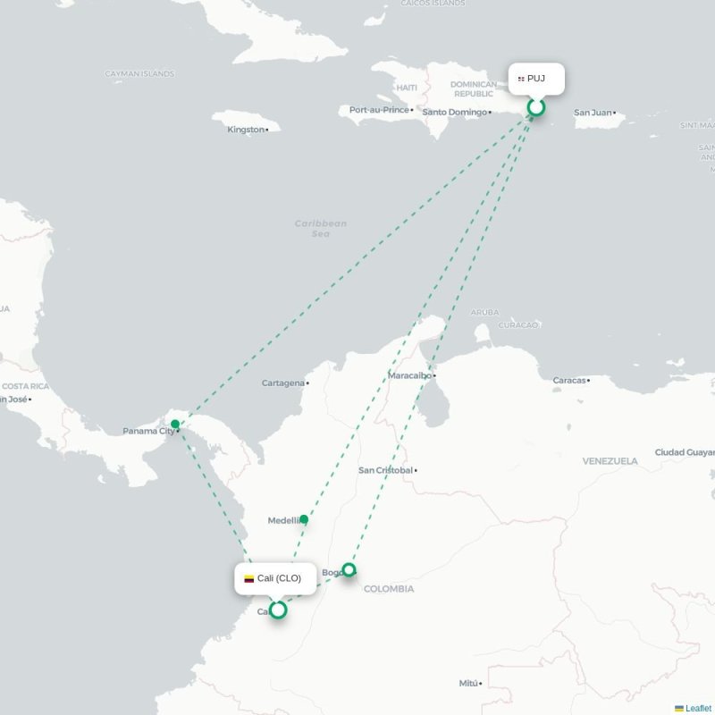 PUJ - CLO route map