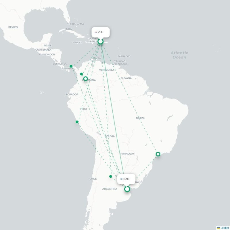 PUJ - EZE route map