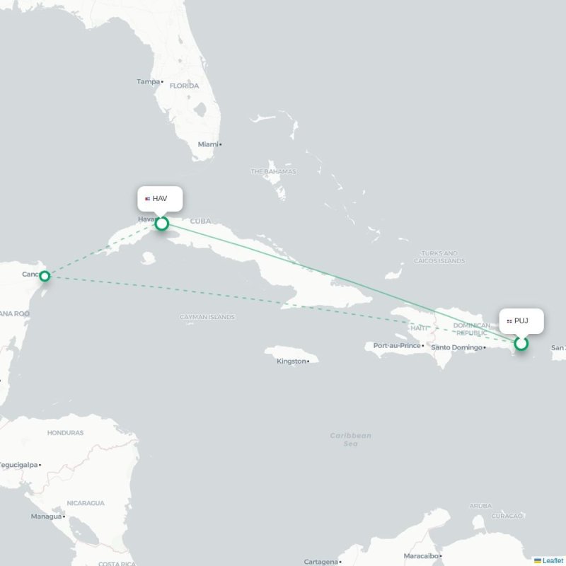 PUJ - HAV route map