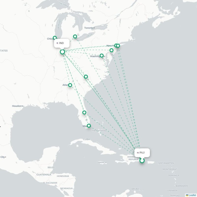 PUJ - IND route map