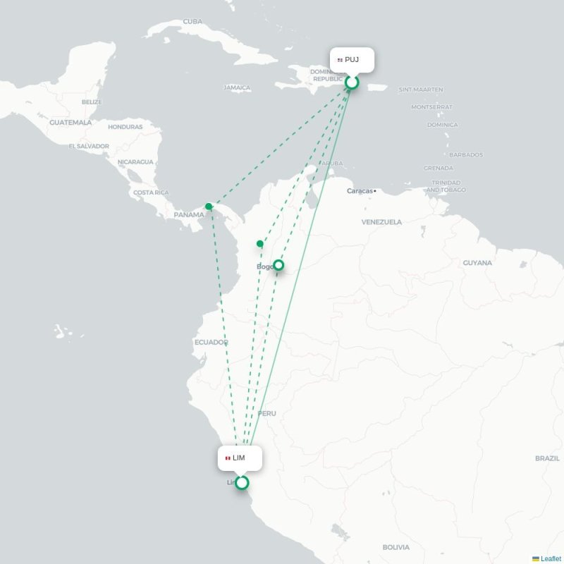 PUJ - LIM route map